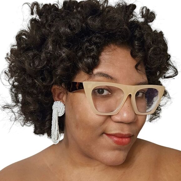 Vintage Jewelry - Vintage White Glass Beaded Dangle Knot Clip-On Earrings | 3.13"